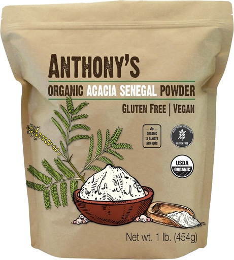 [BRSWGFI5PIPQOAD7] Anthony's Organic Acacia Senegal pulber, 1 lb, partii testitud gluteenivaba, mitte GMO, lahustuv kiud, prebiootikum