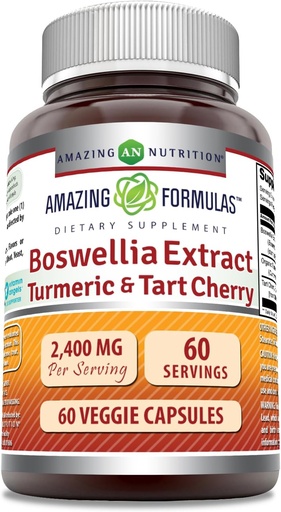 [BRSROGQTOF7RSHTX] Amazing Formulas Boswellia Extract Turmeric and Tart Cherry supplement | 2400 Mg Per Serving | 60 Veggie Capsules - Non-GMO - Gluten Free | Made in USA