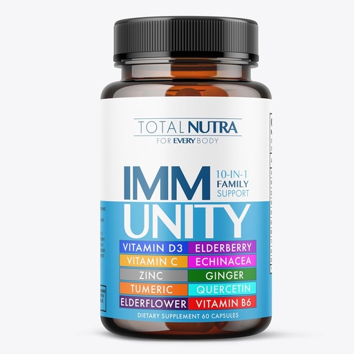 [BRSRAAAFAUGQGELU] 10-In-1 Immune Support Supplement: Immune Boosters for Adults & Kids Daily Immunity Defense with Key Immune System Vitamins Zinc, Vitamin C and D, Plus Elderberry, Quercetin, Echinacea & More, 60 Caps