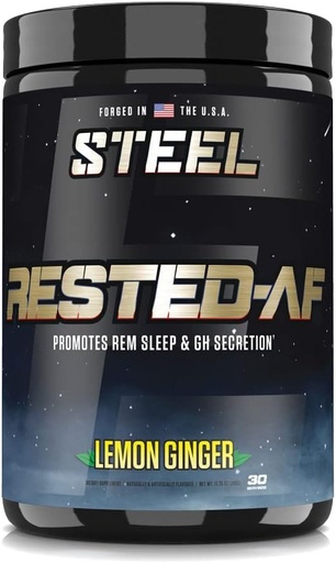 [BRSRMYAZB4GWKA3G] Steel Supplements Rested-AF I Deep Sleep Aid and Muscle Recovery Powder with GABA & Valerian Root Extract | Stress Relief and Cognitive Support | 30 Servings (Lemon Ginger)