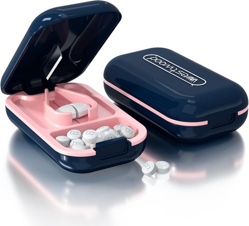 [BRSW2A32OB7RAHTJ] Хапчета Cutcher, Pill Splitter за рязане на малки хапчета или големи хапчета на половина, Cuts хапчета, Витамини, Таблетки, Неръждаема стомана Острие, Пътуване Sized (Pill Cutter, Blue)