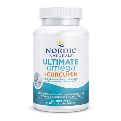 [BRSWKFQIBAABQGQ5] Nordic Naturals Omega Curcumin Supplement 1200 Mg Omega 3 Fish Oil EPA DHA + 400 Mg Optimized Curcumin L-Glutathione Dietary Supplement Lemon 60 Softgel