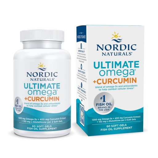 [BRSWKFQIBAABQGQ5] Nordic Naturals Omega Curcumin, Lemon - 60 Soft Gels - 1200 mg Omega-3 + 400 mg Optimized Curcumin - Combats Cellular Stress - Non-GMO - 30 Servings