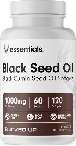 [BRSRMYABAUHRMHQV] Bucked Up Black Seed Oil 1000mg Per Serving (Black Cumin Seed Oil) Essentials (60 Servings, 120 Softgels)
