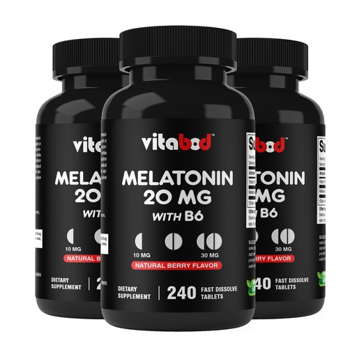 [BRSRMEA5A4PGAGTB] Vitabod Melatonin 20 mg - 240 Fast Dissolve Tablets - Drug Free - Natural Berry Flavor - Vegetarian, Non-GMO, Gluten Free 240 Count (Pack of 3)