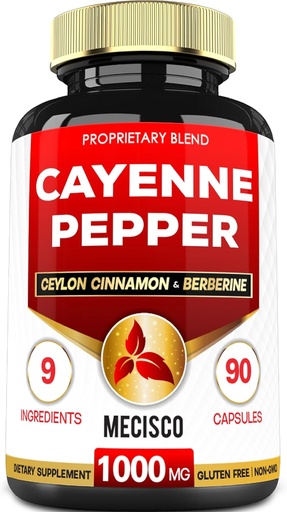 [BRSROAYDDNYQ43AY] Cayenne Pepper Supplements with Turmeric Curcumin Root, Berberine HCl, Ceylon Cinnamon Bark & More - 90 Capsules - Support Digestion Health, Immune System & Body Balance