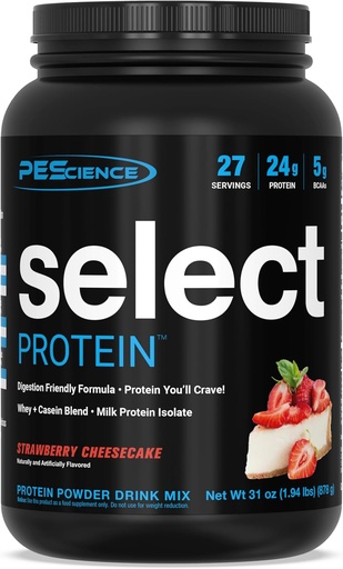[BRSWGEAHOACGMH3X] PEScience Välj Proteinpulver, Whey och Casein Blend, ren proteinpulver för kvinnor och män, låg kalori, låg Carb, Keto Friendly, Gluten Free, Strawberry Cheesecake, 27 portioner
