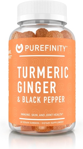 [BRSROAQPDMHQMGTZ] PUREFINITY Turmeric and Ginger Supplement Gummies with Black Pepper, Joint Support Curcumin Chewables with Delicious Flavor – Gluten Free, Non-GMO, Vegan, 60 Count