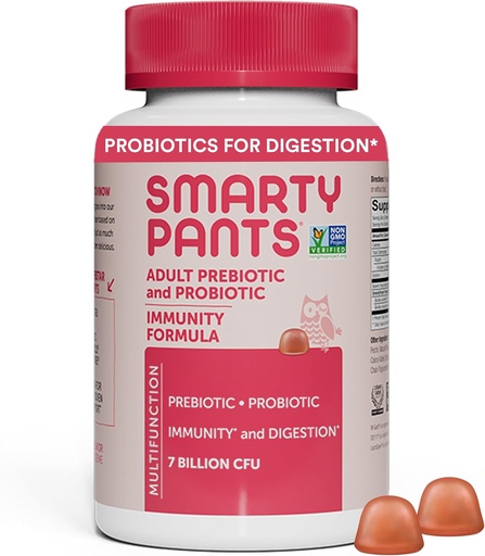 [BRSWYFQDCVYWCA3H] SmartyPants Adult Probiotic & Prebiotic Gummies for Digestive Health: Gut Health Supplement, Clinically Studied Prebiotic for Immune Support, Strawberry, 60 Count (30 Day Supply)