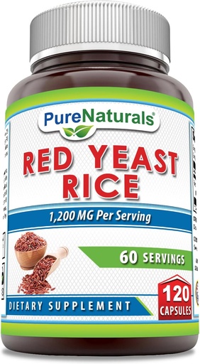 [BRSROAINDEBQ2ET7] Pure Naturals Red Yeast Rice 1200 Mg per Serving, 120 Capsules Supplement | Non-GMO | Gluten Free | Made in USA