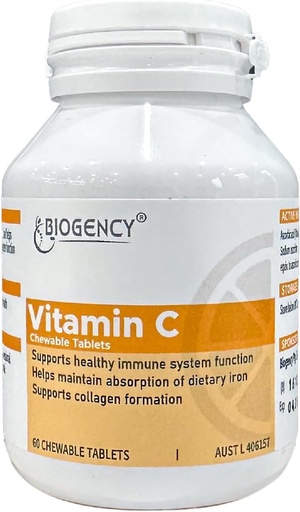 [BRSRAH3RCN7AIFLU] 60 Tablet Vegan Food Vitamin C Chewable Supplement - Absorbable Organic Antioxidant Ascorbic Acid Improves Skin Boosts Immunity - Gluten Free for Adults and Children, 1 Pack