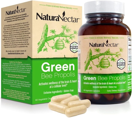 [BRSWIZYPAB7Q2EQV] NaturaNectar - Green Bee Propolis Capsules - NSF Contents Сертифікований Бразильський зелений Прополіс - Gluten-Free Propolis добавки з Flavonoids - Природно джерело через етичні бджільництва (60pcs.)