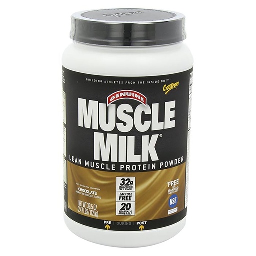 [BRSWIYTZPN7BYHYV] Muscle Milk Genuine Protein Powder, Chocolate, 2.47 libras, 16 piezas, 32g Proteína, 3g Azúcar, Calcio, Vitaminas A, C & D, NSF certificada para Deporte, Energizante Snack, Embalaje Mayo Vary