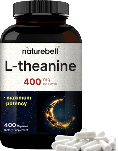 [BRSRAFQKCRYGGCD3] Double Strength L Theanine 400mg, 400 Capsules ← Max Potency L-Theanine Suplemento para la relajación, el sueño &amp; la calma Apoyar Silencio Forma libre Biodisponible ← Aminoácido Natural para Mujeres &amp; Hombres