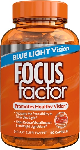 [BRSRO2YHOACA23LD] Focus Factor Blue Light Formula (60 Count) - Eye Vitamins with Blue Light Filtration Support - Lutein és Zeaxantin kiegészítés C-vitaminnal, E-vitaminnal, Lutemax 2020 ® - Promote Eye Health