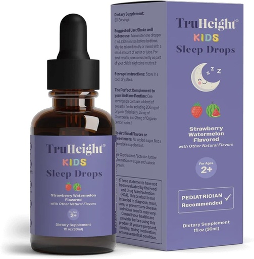 [BRSROBD4BAGWYG33] TruHeight Kids Sleep Tincture Ages 2+ (Watermelon Flavor) - Babies, Toddlers & Kids Natural Sleep Aid - Baby, Toddler, Child Melatonin 2 Year Old+ - Vitamin B6, Riboflavin, Zinc, Copper, Lemon Balm