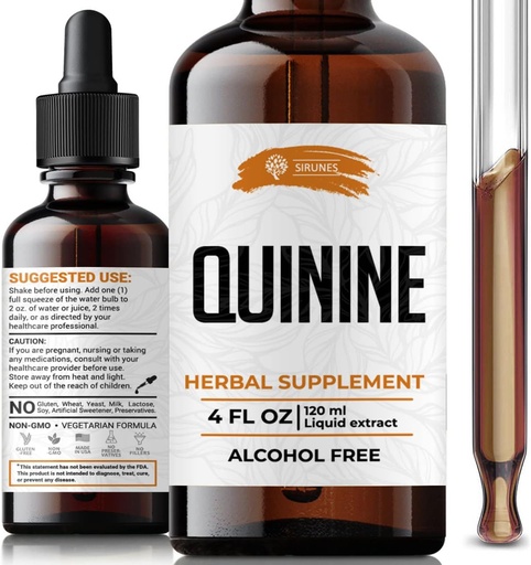 [BRSRMBIZCUJQGCQ4] SIRUNES Quinine Tinkture Extract Quinine tørket Bark Herbal Supplement Quinine immunsystem støtte Cincona Bark flytende dropper alkohol og glutenfri-4 fl Oz