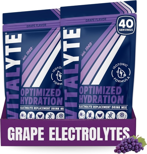 [BRSWYYAQBAPWCGYZ] Vitalyte Electrolyte Powder Drink Mix, Isotonic Electrolyte Hydration Mix, Gluten Free Post Workout Powder Mix, 2, 35 oz paketea. Bakoitzak, Grape Flavor