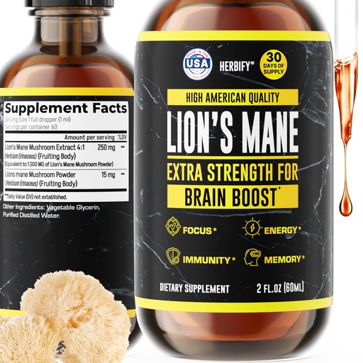 [BRSRMFL3DMPB6YAZ] HERBIFY Lions Mane - Lions Mane Mushroom Supplement- Lions Mane Tincture - Lions Mane Immune Support - Lions Mane Tincture for Memory, Focus & Clarity - Daily Mushroom Supplement 2 Fl oz