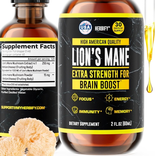 [BRSRMFL3DMPB6YAZ] HenBIFY Lions Mane suplementari - Daily Mshrosh room suplementari per a la memòria, Focus a la & Clarity - Braaster - Lions Mane Tincure per a la implementació Imune - 2 Guz