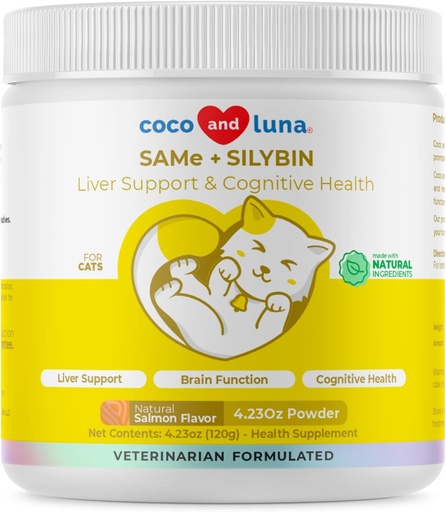 [BRSRAZD2AUDWAA33] Same and Silybin for Cats - S-Adenosyl-L-Methionine - 120g Powder - Liver Supplement - Promotes Cognitive and Liver Support