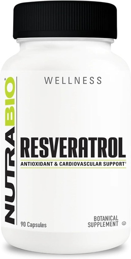 [BRSRA2YDBABQ4DTB] NutraBio Resveratrol Suplemento, 500 mg - Antioxidante natural para ayudar a luchar contra los radicales libres y apoyar el envejecimiento saludable, 90 cápsulas