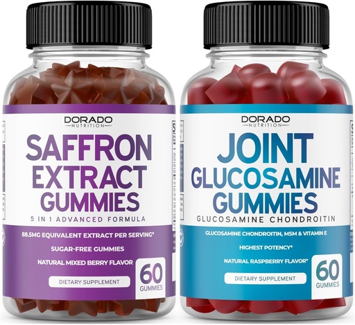 [BRSRAZL4BABGGD36] Saffron (60 Gummies) Premium 5 in 1 Advanced Formula - Delicious Raspberry Flavor and Glucosamine Chondroitin Joint Supplement (60 Count) Joint Supplements for Men & Women - Vegan Safe & Made in USA