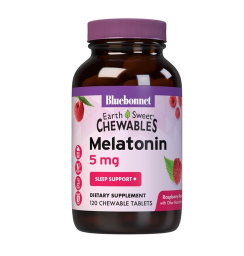 [BRSWKEYEAIMWMDQV] Bluebonnet Nutrition EarthSweet Melatonin 5 mg Fast-Acting Quick Dissolve Nighttime Relaxation & Restful Sleep Support - Sleep Aid - Gluten-Free, Vegan - Raspberry Flavor - 120 Chewable Tablets