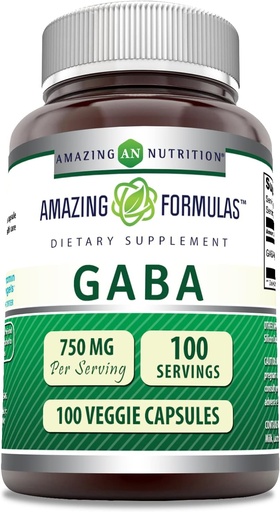 [BRSWIFI7AUAQY2A7] Fórmulas surpreendentes Suplemento GABA 750 Mg por Servindo 100 Cápsulas Veggie Não-GMO □ Gluten-Free