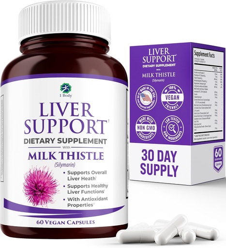 [BRSWIHIMAAMAEAYV] Liver Support - Detox & Cleanse Supplement (Vegetarian) - Advanced Natural Liver Health Formula That Combines Milk Thistle, Selenium, Turmeric Curcumin, Vitamin B12, Vitamin C, Alpha Lipoic Acid, N Acetyl Cysteine, Magnesium, Taurine, and More - 30 Day Supply