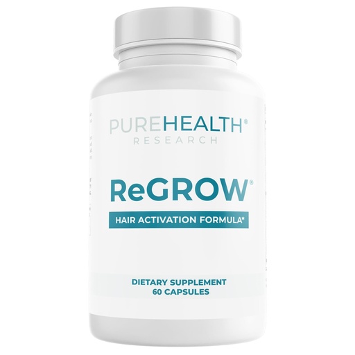 [BRSW2FIZCMMG2D3P] PUREHEALTH RESEARCH ReGrow - Hair Growth Vitamins - Hair Supplement for Scalp & Thickness Support - with Saw Palmetto, Biotin, Hydrolyzed Bovine Collagen, Hydrolyzed Keratin & More - 60 Capsules