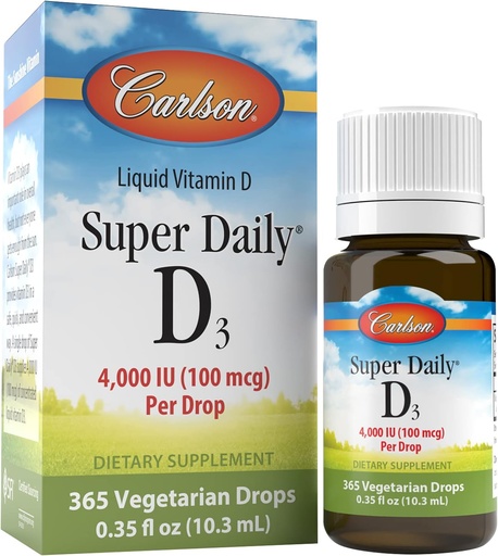 [BRSWI23ZCIDROYLA] Karson Super Daily Daily D3 4,000 IU (100 McG), Fart & Immun Health, Teth & Byal force, Unflavored, 365 plops