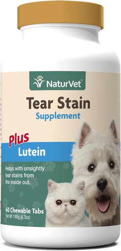 [BRSWIZQKB4AWCGTU] NaturVet - Tear Stain Plus Lutein - Eliminates Unsightly Tear Stains - Enhanced with Cranberry Extract, Calcium Ascorbate & Oregon Grape Root - for Dogs & Cats - 60 Tablets