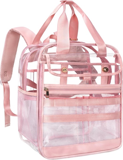 [BRSROHAROAJR4FLH] Clear Heavy Duty PVC Transparent Backpack, Large Practical Multi-Pockets for Work, Travel (Pink)