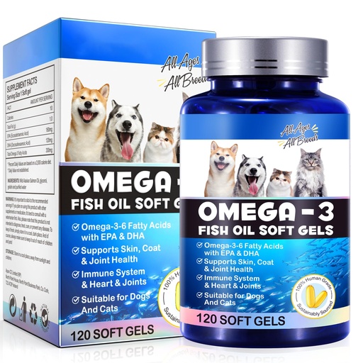 [BRSROCTQPN5BGYLD] Omega-3 Fish Oil for Dogs, Omega 3 Fish Oil with EPA & DHA Supports Dogs Seasonal Allergies Relief, Boosts Immune Function, Itch Skin Relief & Promote Coat Health, Pet Supplements - 120 Soft Gels