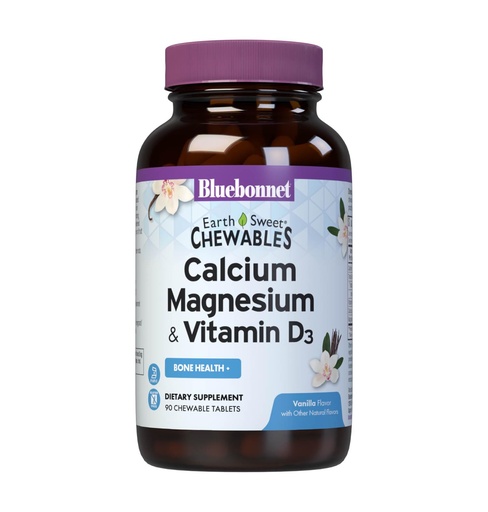[BRSWKZL3OIMGYAY5] Bluebonnet Nutrition Calcium Magnesium Plus Vitamin D3 Earthsweet, Bone Health & Muscle Relaxation, Soy-Free, Gluten-Free, Kosher Certified, Dairy-Free, 90 Vanilla Flavored Chewable Tablets