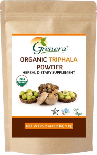 [BRSWEBI6ORYBYGTG] Grenera Orgánica Triphala Powder 2.2 lb (35.2 onzas) - Hecho con Amalaki Orgánico, Bibhitaki Orgánico, Fruta de Haritaki Orgánica - USDA Orgánico, Vegan, Certificado de Kosher