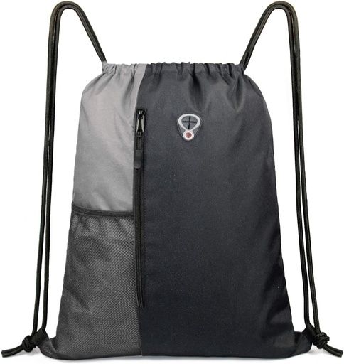 [BRSWGGACDN7B4FD7] BeeGreem Grey Sport Bag Drawstring Backpack String Bag For Men Women Gym Backpack With Water Bottle Mesh Pockets And Two Zipper Pockets 16" x 20"