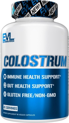 [BRSRAAQHB54AA3LZ] Evlution Nutrition Colossrum - Immune Health Support - Gut Health Support - 1000mg Colossrum Per Serving - Glutenfri og ikke-GMO - Kosttilskudd - 45 Serveringer - 90 Veggie Capsules