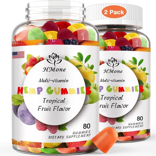 [BRSRAAINAADRYEL3] 2 Packs Organic Hemp Gummies Extra Strengthen High Potency with Pure Hemp Oil Extract Vegan Edible Bear Candy - Non-GMO, Vegan, Low Sugar