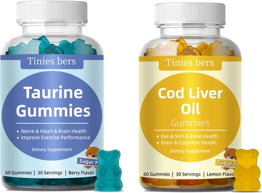 [BRSROCQZAVYGO236] Taurine Gummies 1000mg, Cod Liver Oil Gummies 1000mg, Sugar Free for Adults and Kids, Amino acids, Omega-3s & Vitamin A&D for Cognitive, Heart & Eye Health, Boost Immune