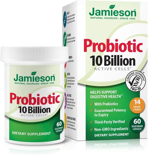 [BRSWYZQ5OAPWCGT2] Jamieson Probiotics 10 Billion - Daily Probiotic Supplement for Digestion, Restore Gut Health, and Immune System Support - Probiotics for Women and Men (60 Count).