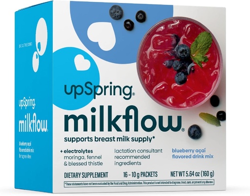 [BRSRMCQ5OQCQ4ETB] UpSpring Milkflow Electrolyte Breastfeeding Supplement Drink Mix Fenugreek-Free, Moringa & Blueberry Acai Flavor, Lactation Supplement to Support Breast Milk Supply and Restore Electrolytes, 16 Mixes