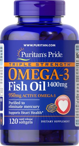 [BRSWIZQ3OVYQCDL4] Puritan's Pride Omega-3 Fish Oil 1360 mg Softgels, 120 Count