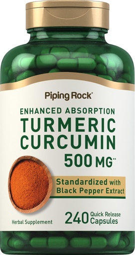 [BRSWIFDQAV5WMCLA] Piping Rock Turmeric Curcumin Supplement | 240 Capsules | with Black Pepper Extract | Standardized Complex | Non-GMO, Gluten Free