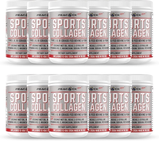 [BRSRAAIDBZYRSA3A] Sports Collagen Powder, 12.42 oz, Pack of 12 - Grass Fed Bovine & Wild Fish Hydrolyzed Type I, II, III Multi Collagen Peptides, Unflavored Protein Powder with Electrolytes