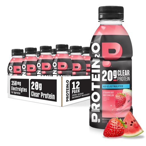 [BRSW22T4C4BWAELL] Protein2o Hydration Drink - 2-in-1 Liquid Clear Whey Protein Isolate and Electrolyte Drink - 20g Protein, Vitamins B5, B6 - Post-Workout Recovery - 16.9 Fl Oz - 12 Count Strawberry Watermelon
