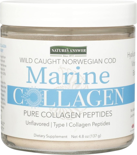 [BRSWGBLRBYHB63A3] Nature's Answer Marine Collagen Liquid | Wild Caught Norweigen Cod | Pure Collagen Peptides with Hyaluronic Acid & Biotin | Supports Healthy Hair, Skin, Nails, Bones & Joints | Gluten-Free 4.8oz