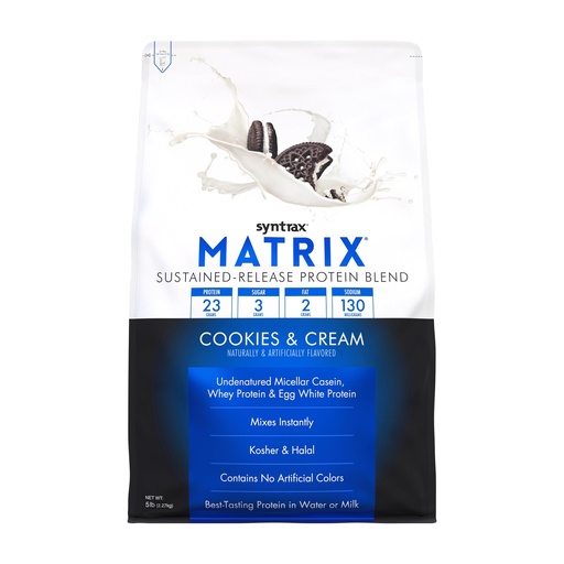 [BRSW2YYPCB5A23L3] Syntrax Nutrition Matrix - Sustained-Release Protein Blend, Cookies & Cream 5 lbs. Real Cookie Pieces | Whey Protein, Micellar Casein, Egg Albumin