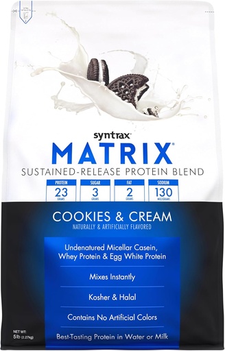 [BRSW2YYPCB5A23L3] Syntrax Nutrition Matrix - Sustained-Release Protein Blend, Cookies & Cream 5 lbs. Real Cookie Pieces